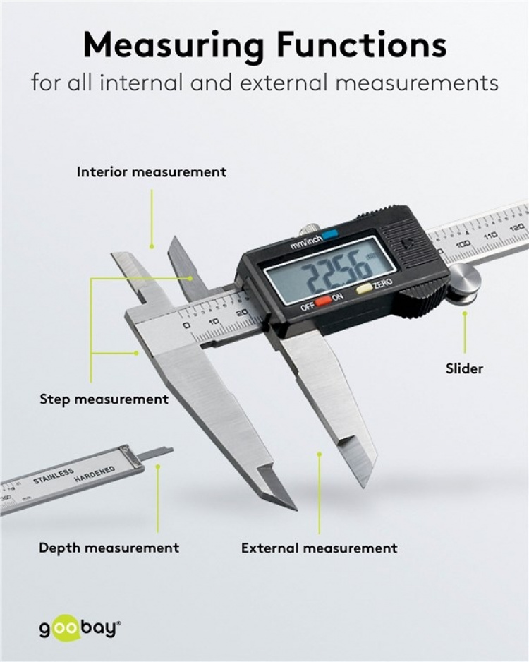 Goobay Digital skyvelære 300 mm / 12 tommer for målinger fra 0 mm - 300 mm