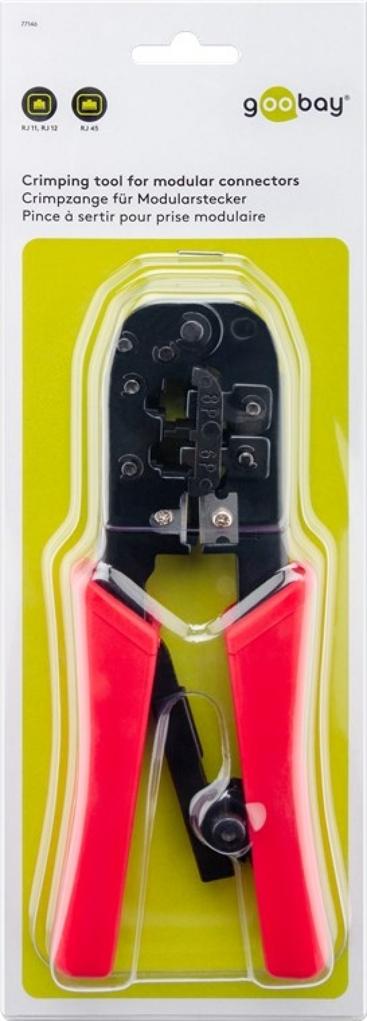 Goobay Modulær kontaktpresseverktøy for tilkobling av 6- og 8-polede RJ11-, RJ12- og RJ45 Western-kontakter