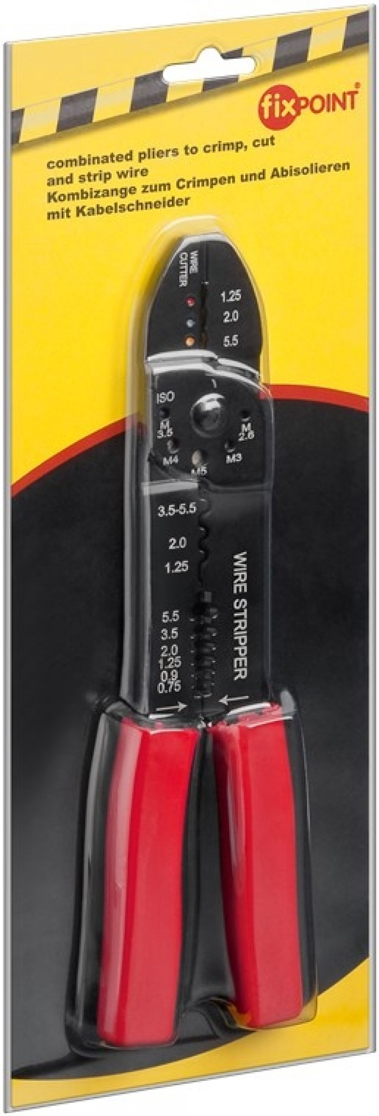 Fixpoint Crimptang for isolerte og uisolerte kabelsko Multifunksjonell tang for krymping, kutting og avisolering av kabler og for avkorting av skruer