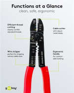 Fixpoint Crimptang for isolerte og uisolerte kabelsko Multifunksjonell tang for krymping, kutting og avisolering av kabler og for avkorting av skruer