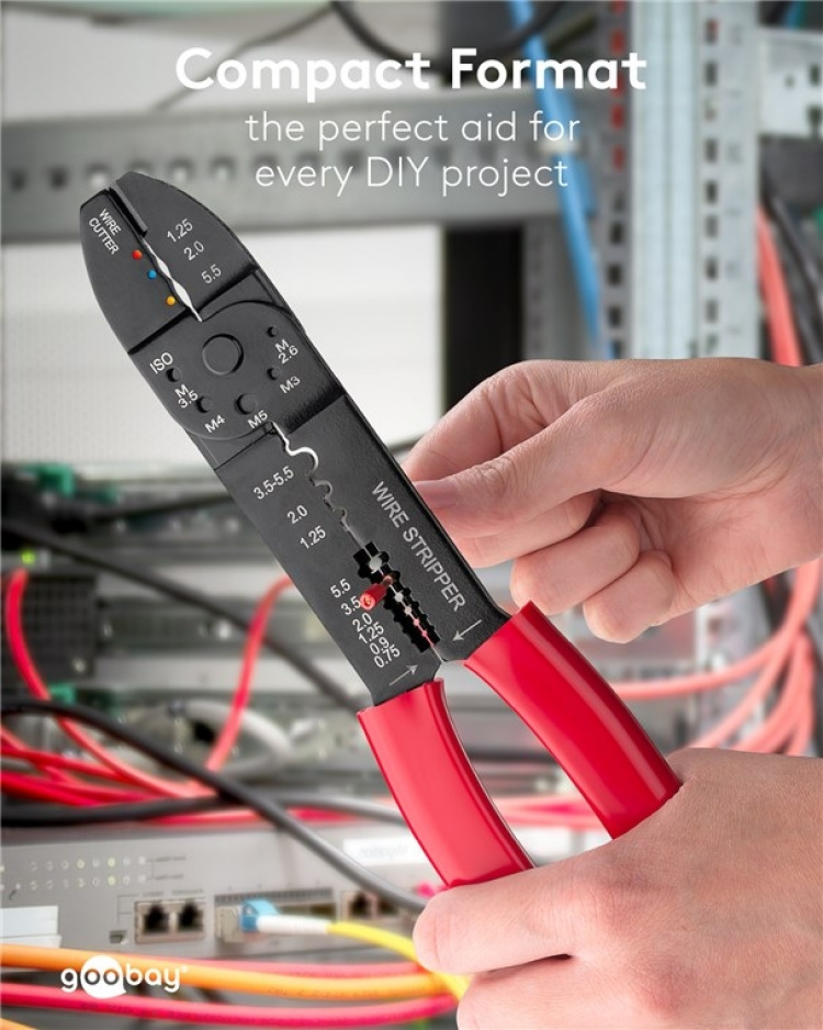 Fixpoint Crimptang for isolerte og uisolerte kabelsko Multifunksjonell tang for krymping, kutting og avisolering av kabler og for avkorting av skruer