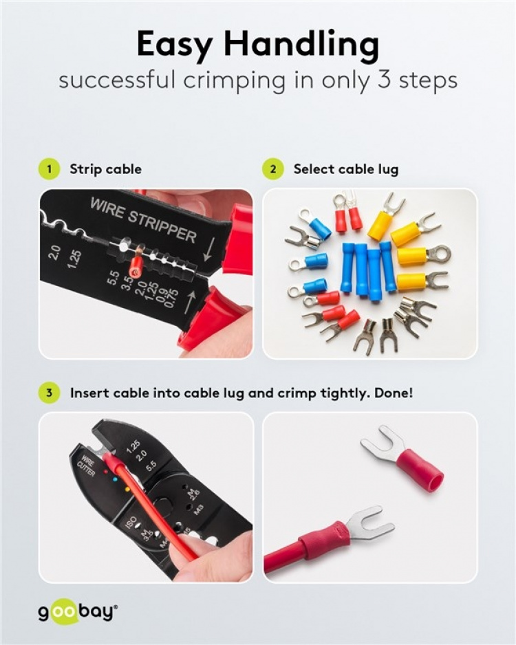 Fixpoint Crimptang for isolerte og uisolerte kabelsko Multifunksjonell tang for krymping, kutting og avisolering av kabler og for avkorting av skruer