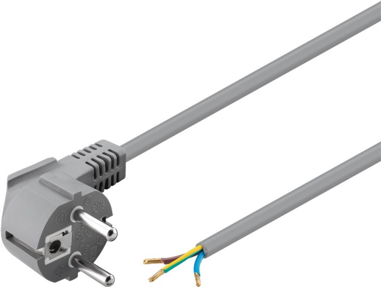 Goobay Beskyttelseskontaktkabel vinklet for montering, 1,5 m, grå plugg med beskyttelsesjording (type F, CEE 7/7) > løse kabelender