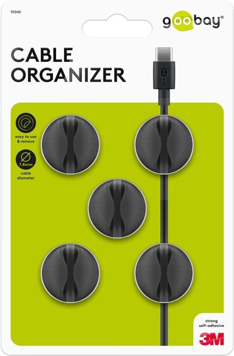 Goobay Kabelhåndtering 1 fordypning (mini), svart 5-pakning for organisering og feste, avtakbar