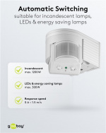 Goobay Veggmontert infrarød bevegelsesdetektor, 180° deteksjon, 12 m rekkevidde, for utendørs bruk (IP44), LED-kompatibel