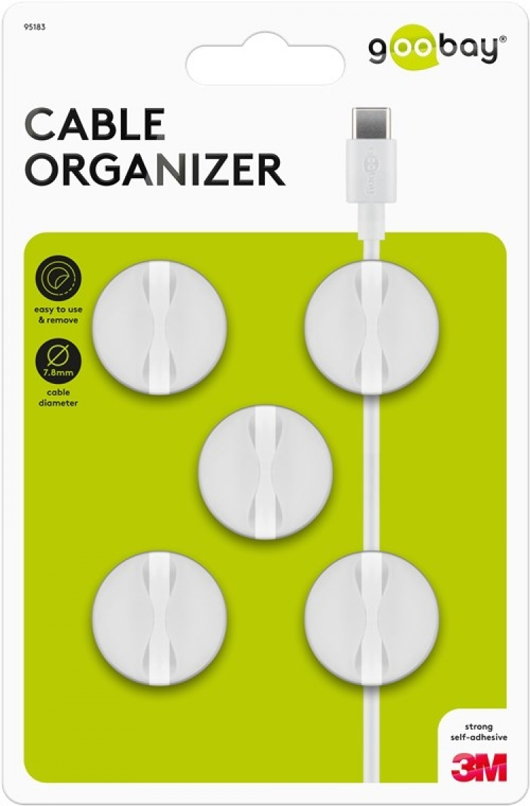 Goobay Kabelhåndtering 1 fordypning, hvit 5-pakning for organisering og feste, avtakbar