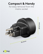 Goobay AC-adapter US, svart stikkontakt med jording (type F, CEE 7/3) > US/japansk støpsel (type B, NEMA 5-15, 3-pinners)