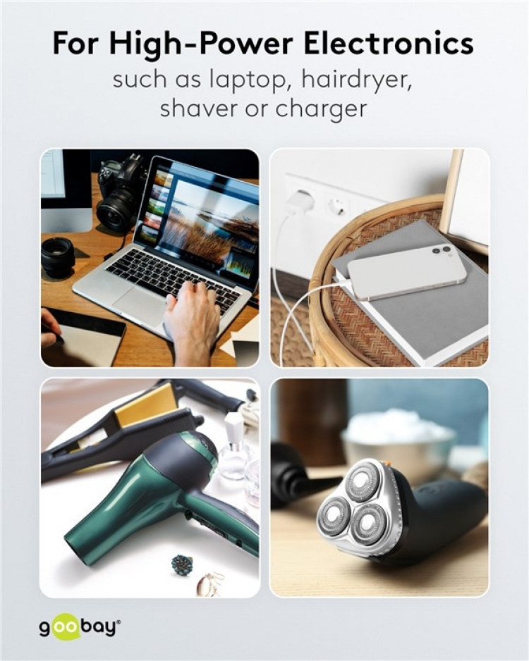 Goobay AC-adapter US, svart stikkontakt med jording (type F, CEE 7/3) > US/japansk støpsel (type B, NEMA 5-15, 3-pinners)