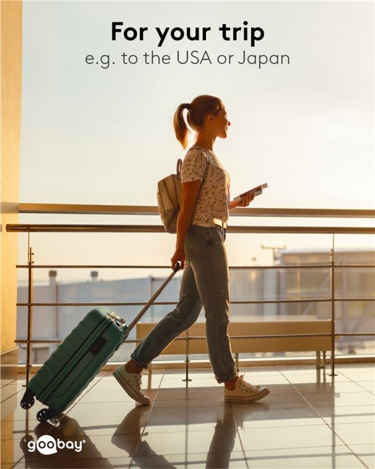 Goobay AC-adapter US, svart stikkontakt med jording (type F, CEE 7/3) > US/japansk støpsel (type B, NEMA 5-15, 3-pinners)