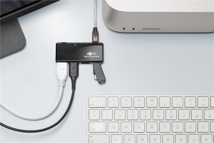 Goobay 4-veis USB 2.0 Hi-Speed HUB for tilkobling av opptil 4 USB-enheter med én USB-tilkobling Goobay 4-veis USB 2.0 Hi-Speed HUB for tilkobling av opptil 4 USB-enheter med én USB-tilkobling