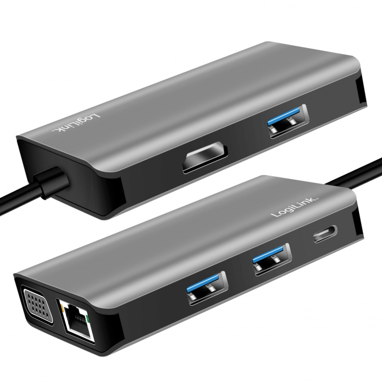 LogiLink USB-C-dokkingstasjon 7-i-1 HDMI/VGA/RJ45/USB-C 100W PD LogiLink USB-C-dokkingstasjon 7-i-1 HDMI/VGA/RJ45/USB-C 100W PD