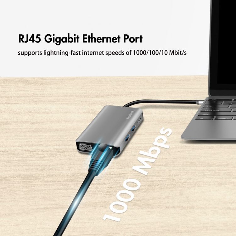 LogiLink USB-C-dokkingstasjon 7-i-1 HDMI/VGA/RJ45/USB-C 100W PD LogiLink USB-C-dokkingstasjon 7-i-1 HDMI/VGA/RJ45/USB-C 100W PD