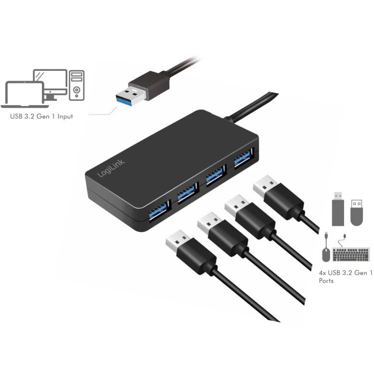 LogiLink USB 3.0-hub (3.2 Gen1) med 4 USB-A-porter