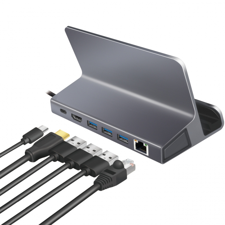 LogiLink USB- C-dokkingstasjon 6-i-1 iPad/Steam Deck etc