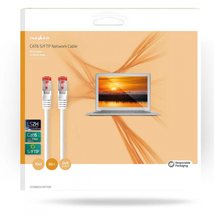 Nedis CAT6 Nettverkskabel | RJ45 Han | RJ45 Han | S/FTP | 30.0 m | Innendørs | Rund | LSZH | Hvit | Boks Nedis CAT6 Nettverkskabel | RJ45 Han | RJ45 Han | S/FTP | 30.0 m | Innendørs | Rund | LSZH | Hvit | Boks