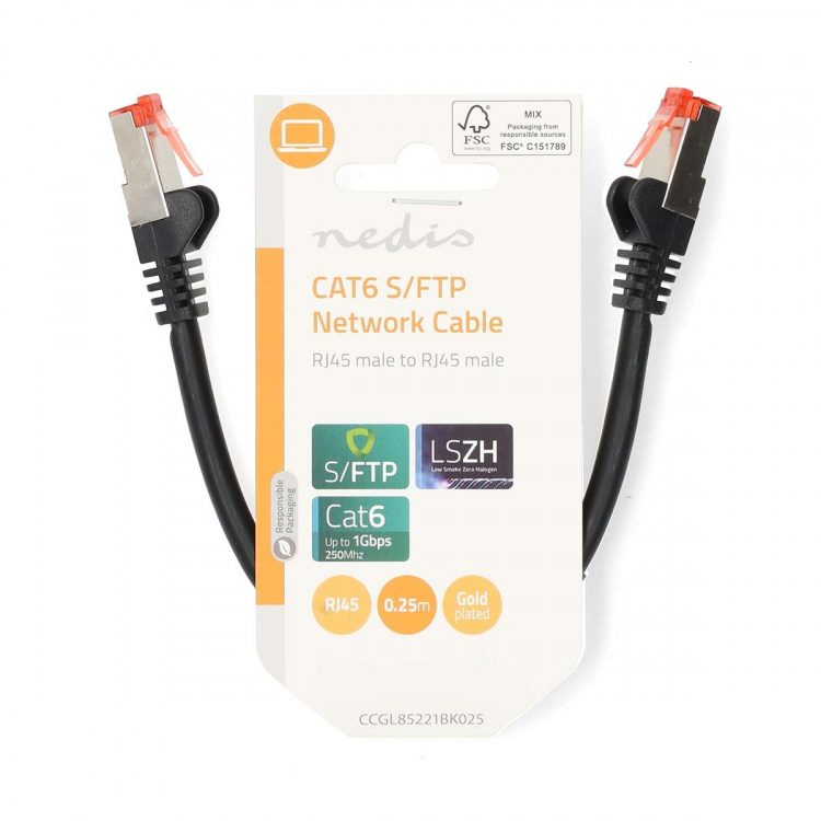 Nedis CAT6 Nettverkskabel | RJ45 Han | RJ45 Han | S/FTP | 0.25 m | Rund | LSZH | Sort | Label