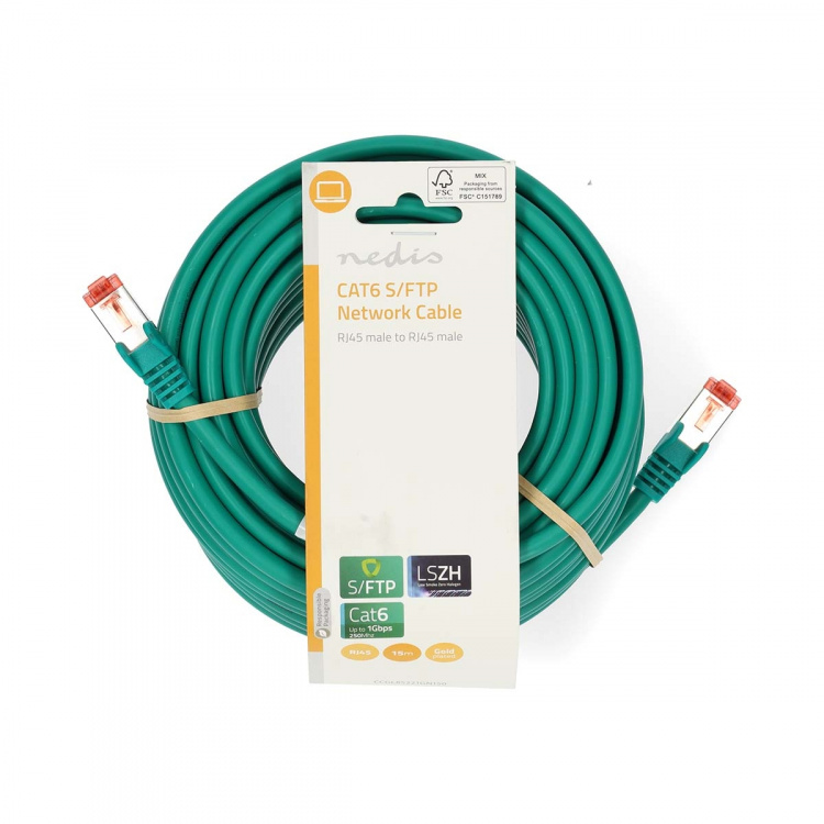 Nedis CAT6 Nettverkskabel | RJ45 Han | RJ45 Han | S/FTP | 15.0 m | Rund | LSZH | Grøn | Label Nedis CAT6 Nettverkskabel | RJ45 Han | RJ45 Han | S/FTP | 15.0 m | Rund | LSZH | Grøn | Label