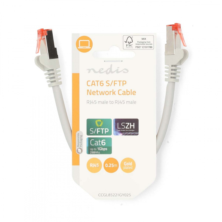 Nedis CAT6 Nettverkskabel | RJ45 Han | RJ45 Han | S/FTP | 0.25 m | Rund | LSZH | Grå | Label