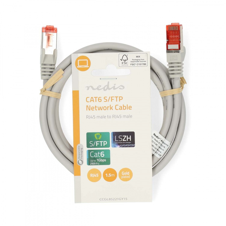 Nedis CAT6 Nettverkskabel | RJ45 Han | RJ45 Han | S/FTP | 1.50 m | Rund | LSZH | Grå | Label