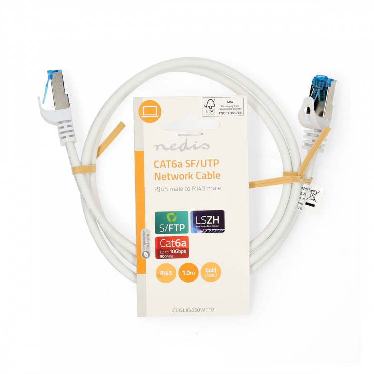 Nedis CAT6a nettverkskabel | S/FTP | RJ45 Han | RJ45 Han | 1.00 m | Snagless | Rund | LSZH | Hvit | Label Nedis CAT6a nettverkskabel | S/FTP | RJ45 Han | RJ45 Han | 1.00 m | Snagless | Rund | LSZH | Hvit | Label