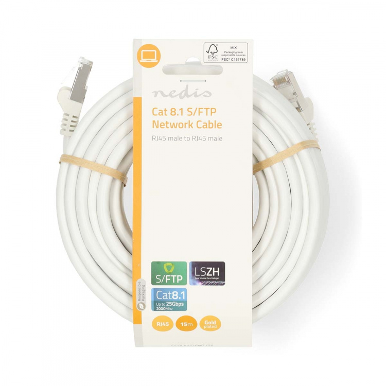 Nedis Cat 8.1 nettverkskabel | S/FTP | RJ45 Han | RJ45 Han | 15.0 m | Rund | LSZH | Hvit | Label