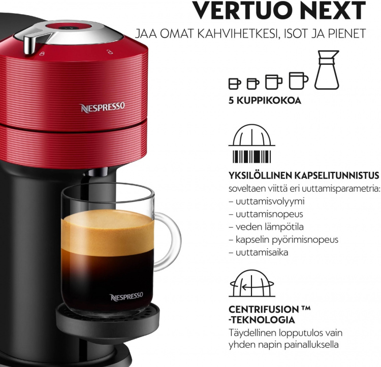 Krups Nespresso Vertuo Next kapselmaskin, rød/sort