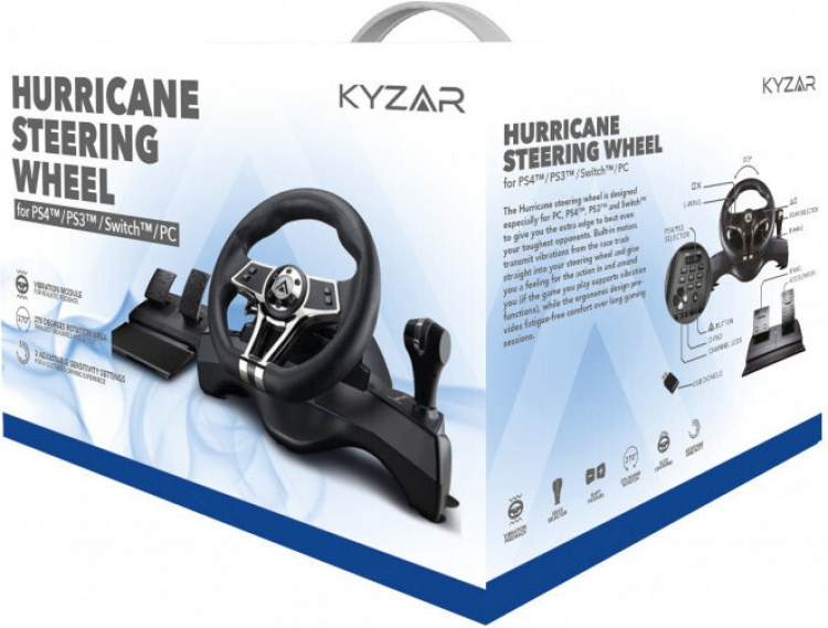 Kyzar Hurricane PlayStation Racing ratt- og pedalsett, PS4 / PS3 / PC Kyzar Hurricane PlayStation Racing ratt- og pedalsett, PS4 / PS3 / PC