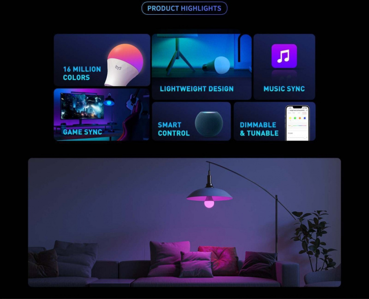 Yeelight LED Smart Bulb W4 Lite Flerfarget smartpære, E27, 4-pakning