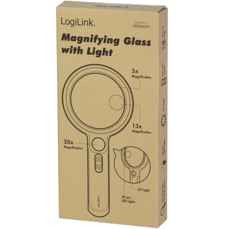 LogiLink Forstørrelsesglass Ø9cm med LED-belysning