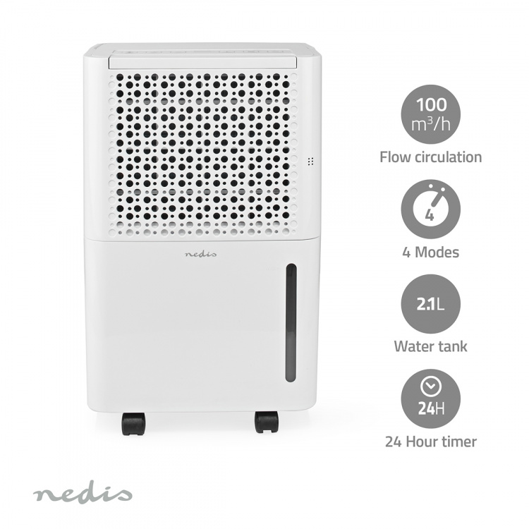 Nedis Avfukter | 10 l/Døgn | Avfukting / Automatisk / Tørr klesvask / Ventilasjon | Ja | 100 m³/h Nedis Avfukter | 10 l/Døgn | Avfukting / Automatisk / Tørr klesvask / Ventilasjon | Ja | 100 m³/h