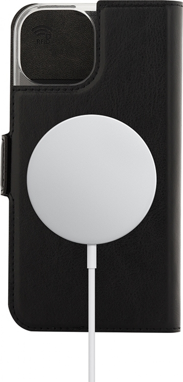 Wave BookCase - beskyttelsesveske, MagSafe-kompatibel, iPhone 15, svart.
