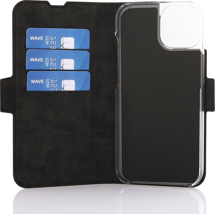 Wave BookCase - beskyttelsesveske, MagSafe-kompatibel, iPhone 15, svart.