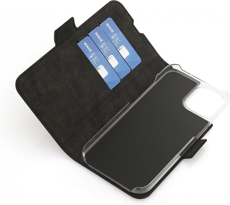 Wave BookCase - beskyttelsesveske, MagSafe-kompatibel, iPhone 15, svart.