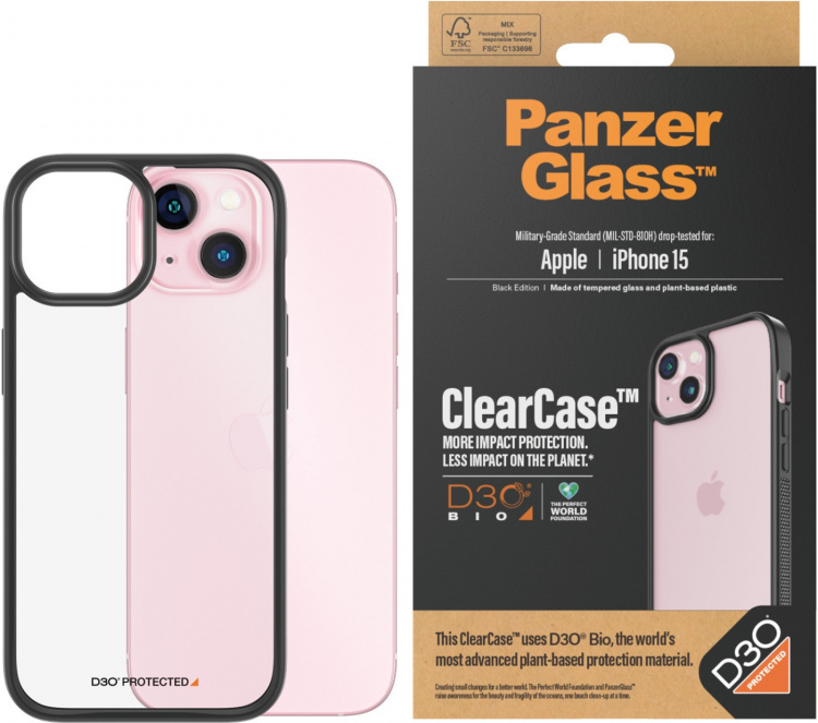 PanzerGlass ClearCase med D3O-beskyttelsesetui, iPhone 15 PanzerGlass ClearCase med D3O-beskyttelsesetui, iPhone 15