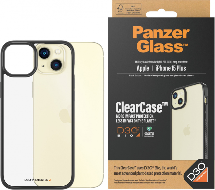 PanzerGlass ClearCase med D3O-beskyttelsesveske, iPhone 15 Plus