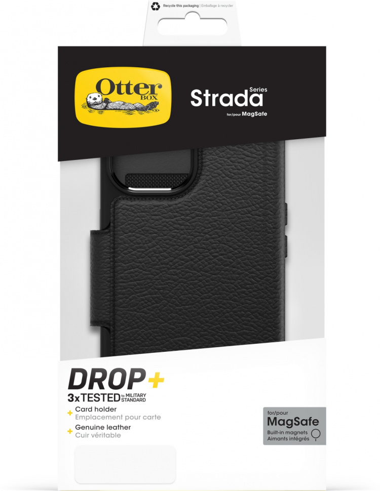 Otterbox Strada MagSafe lommebokveske, iPhone 15, svart  Otterbox Strada MagSafe lommebokveske, iPhone 15, svart