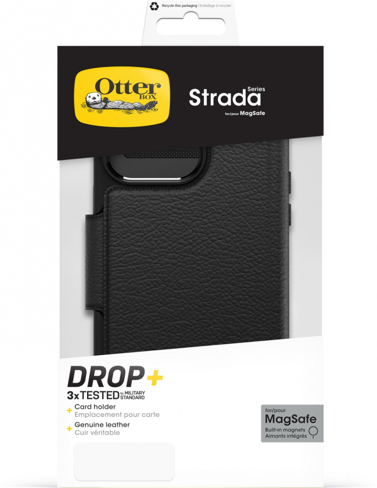Otterbox Strada MagSafe lommebokveske, iPhone 15 Pro Max, svart. Otterbox Strada MagSafe lommebokveske, iPhone 15 Pro Max, svart.