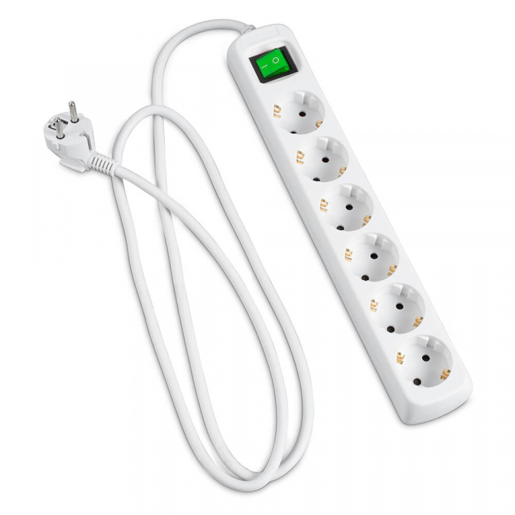 Hama Strømuttak 6-veis Bryter Hvit 3.0m