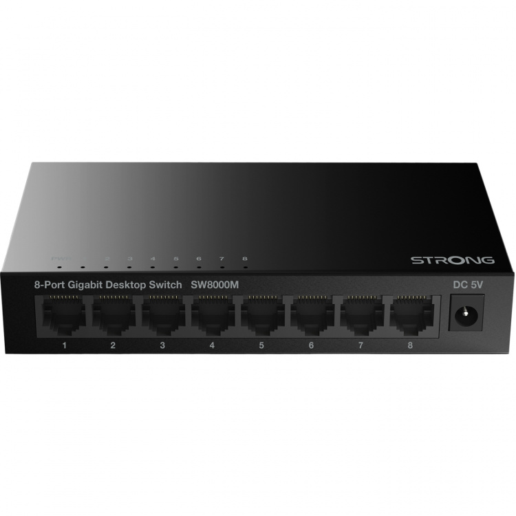 Strong 8-ports gigabitswitch i metall, svart Strong 8-ports gigabitswitch i metall, svart