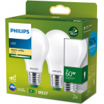 Philips 2-pakning LED E27 Normal 4W (60W) Frosted 840lm 2700K Energiklasse A