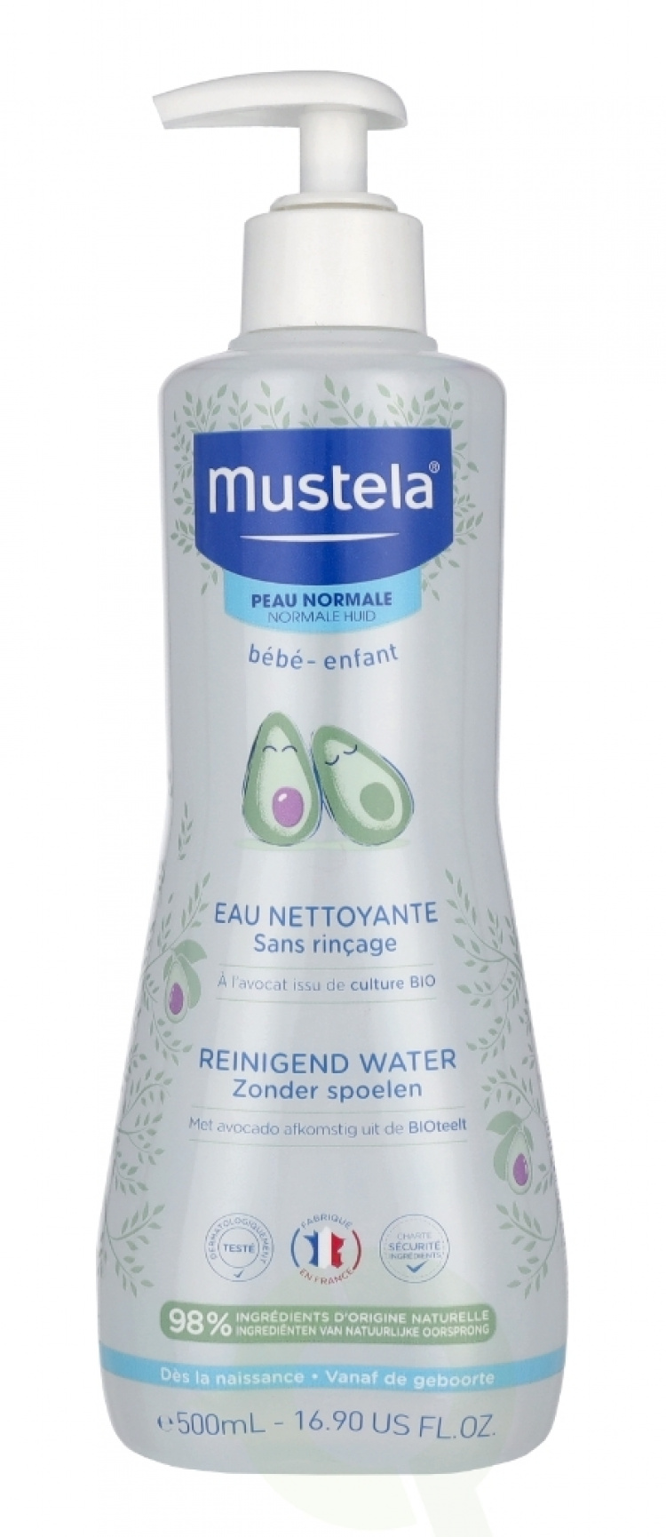 Mustela Bebe No Rinse Cleansing Water 500 ml With Organically Farmed Advocado