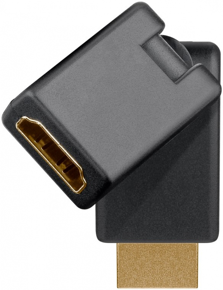 Goobay HDMI™-adapter 360°, gullbelagt (4K @ 60 Hz) HDMI™-kontakt (type A) > HDMI™-plugg (type A); bøybar Goobay HDMI™-adapter 360°, gullbelagt (4K @ 60 Hz) HDMI™-kontakt (type A) > HDMI™-plugg (type A); bøybar