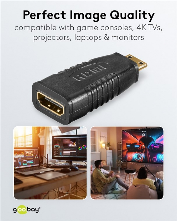 Goobay HDMI™-adapter, gullbelagt (4K @ 60 Hz) HDMI™-kontakt (type A) > HDMI™ mini-kontakt (type C)