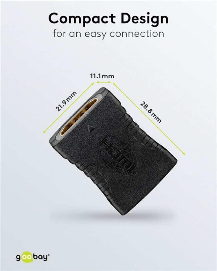 Goobay HDMI™-adapter, kobler, gullbelagt, 8K @ 60 Hz HDMI™-kontakt (type A) > HDMI™-kontakt (type A)