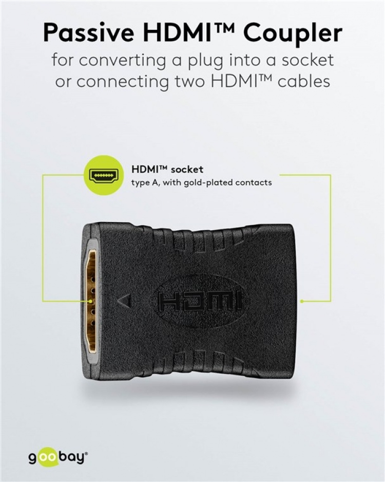 Goobay HDMI™-adapter, kobler, gullbelagt, 8K @ 60 Hz HDMI™-kontakt (type A) > HDMI™-kontakt (type A)