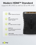 Goobay HDMI™-adapter, kobler, gullbelagt, 8K @ 60 Hz HDMI™-kontakt (type A) > HDMI™-kontakt (type A)
