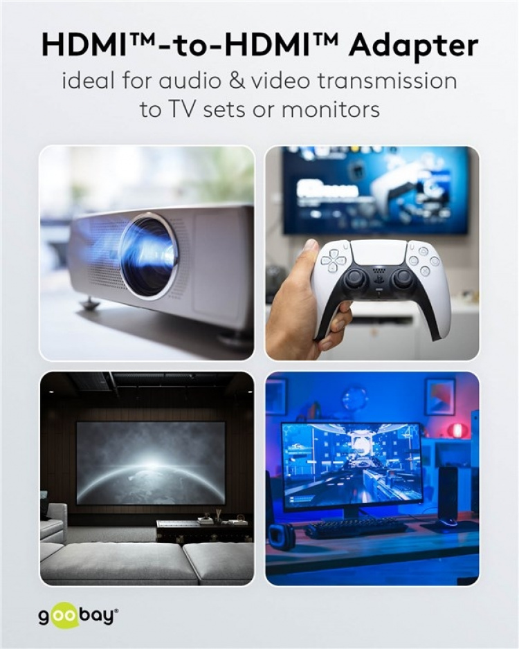 Goobay HDMI™-adapter, kobler, gullbelagt, 8K @ 60 Hz HDMI™-kontakt (type A) > HDMI™-kontakt (type A)