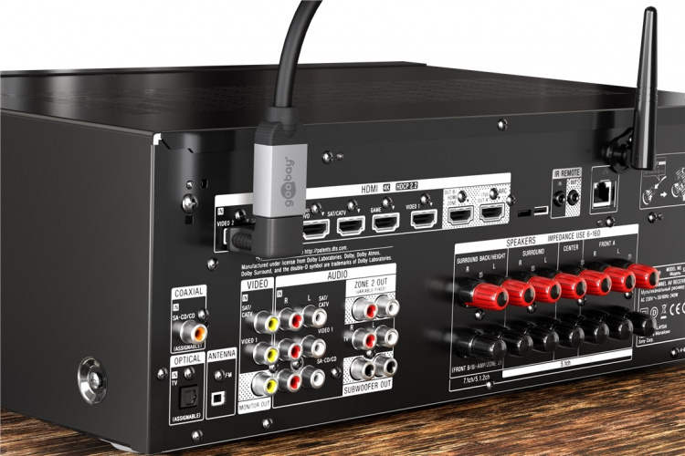 Goobay HDMI™-vinkeladapter 90°, gullbelagt, 8K @ 60 Hz HDMI™-kontakt (type A) > HDMI™-plugg (type A) 90°