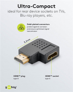 Goobay HDMI™ vinklet adapter 270°, gullbelagt, 8K @ 60 Hz HDMI™-kontakt (type A) > HDMI™-plugg (type A) 270°