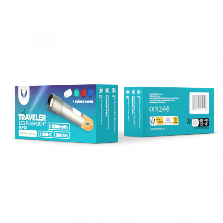 Forever Light TRAVELER - oppladbar LED-lommelykt med flere lysmoduser, 1200 mAh, USB-C